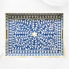 Blue Bone Inlaid Rectangular Tray Floral Design | Blue Bone Inlay Tray