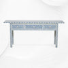 Console geometrica a 3 cassetti con intarsio in osso blu, bordi lunghi