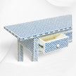 Console geometrica a 3 cassetti con intarsio in osso blu, bordi lunghi