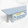 Console geometrica a 3 cassetti con intarsio in osso blu, bordi lunghi