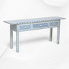 Console geometrica a 3 cassetti con intarsio in osso blu, bordi lunghi