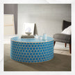 Table Basse Ronde Incrustée D'Os Nid D'abeille Turquoise
