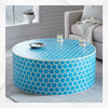 Table Basse Ronde Incrustée D'Os Nid D'abeille Turquoise