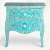 Bone Inlay 2 Drawer Small Chest Curved Legs Turquoise