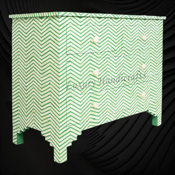 Bone Inlay Chest of Four Drawer Chevron Design Green