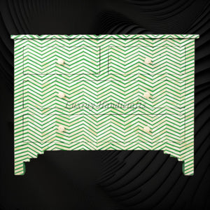 Bone Inlay Chest of Four Drawer Chevron Design Green
