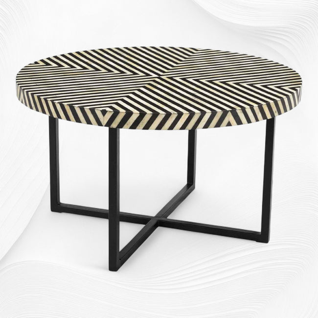 Tavolino da caffè con intarsio in osso Diamond Stripe Nero