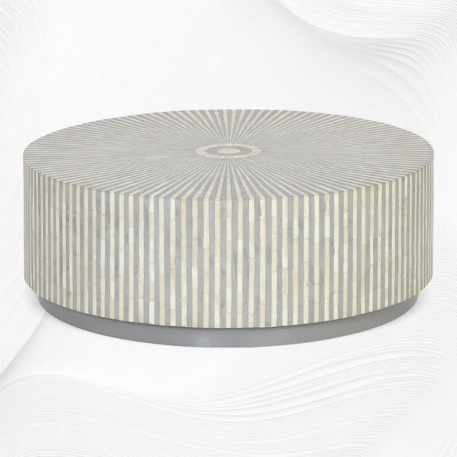 Tavolo centrale con intarsio in osso, design a strisce grigio