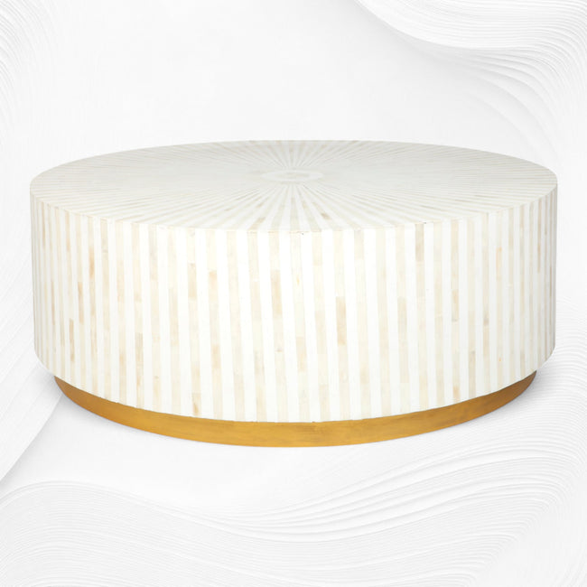 Tavolo centrale con intarsio in osso, design a strisce bianco