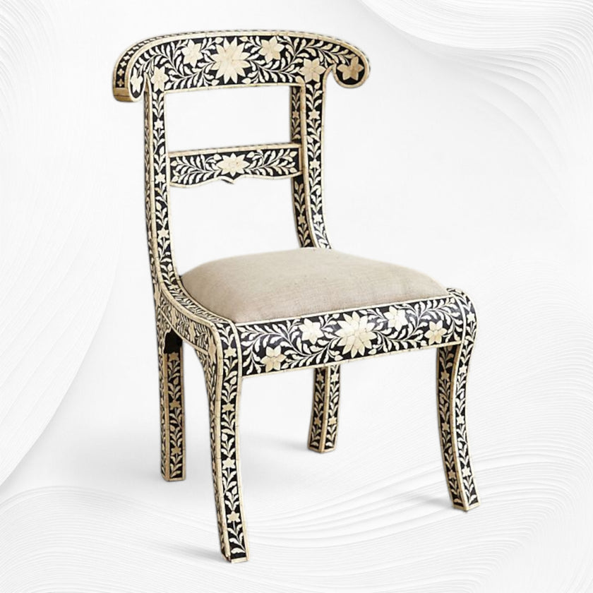 Bone Inlay Floral Chair Black – Luxury Handicraft