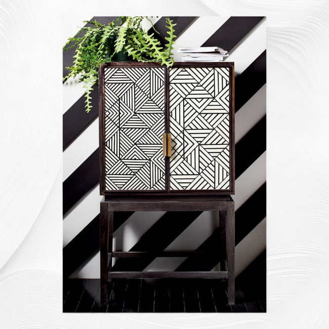 Bone Inlay Geometric Bar Cabinet Black