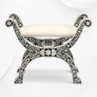 Tabouret Jenny avec incrustation d'os, design floral, noir