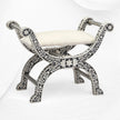 Tabouret Jenny avec incrustation d'os, design floral, noir