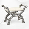 Tabouret Jenny avec incrustation d'os, design floral, noir