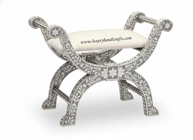 Bone Inlay Jenny Stool Floral Design Grey