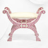 Taburete Jenny con incrustaciones de hueso, diseño floral, rosa