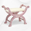 Taburete Jenny con incrustaciones de hueso, diseño floral, rosa