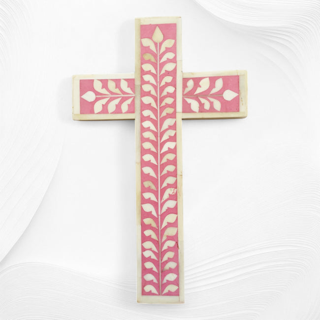 Bone Inlay Leaf Cross Pink