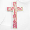 Bone Inlay Leaf Cross Pink