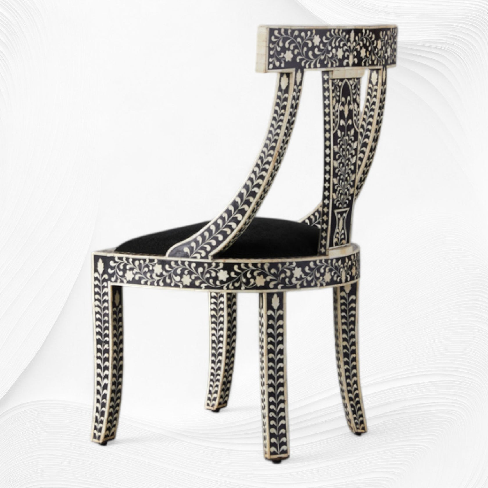 Bone Inlay Moroccan Chair Black – Luxury Handicraft
