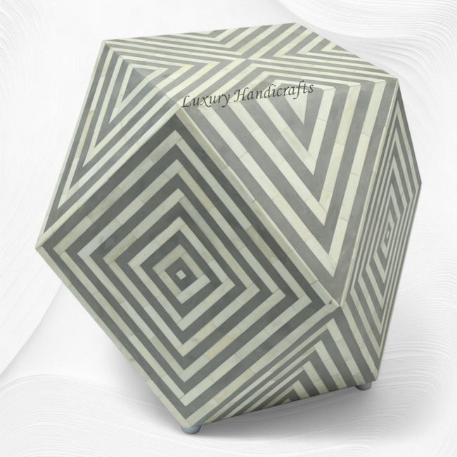 Sgabello rotondo ottagonale con intarsio in osso grigio