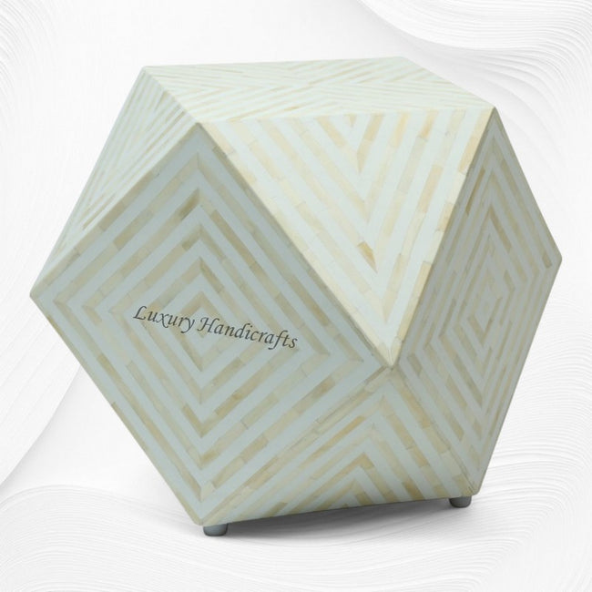 Sgabello rotondo ottagonale con intarsio in osso bianco