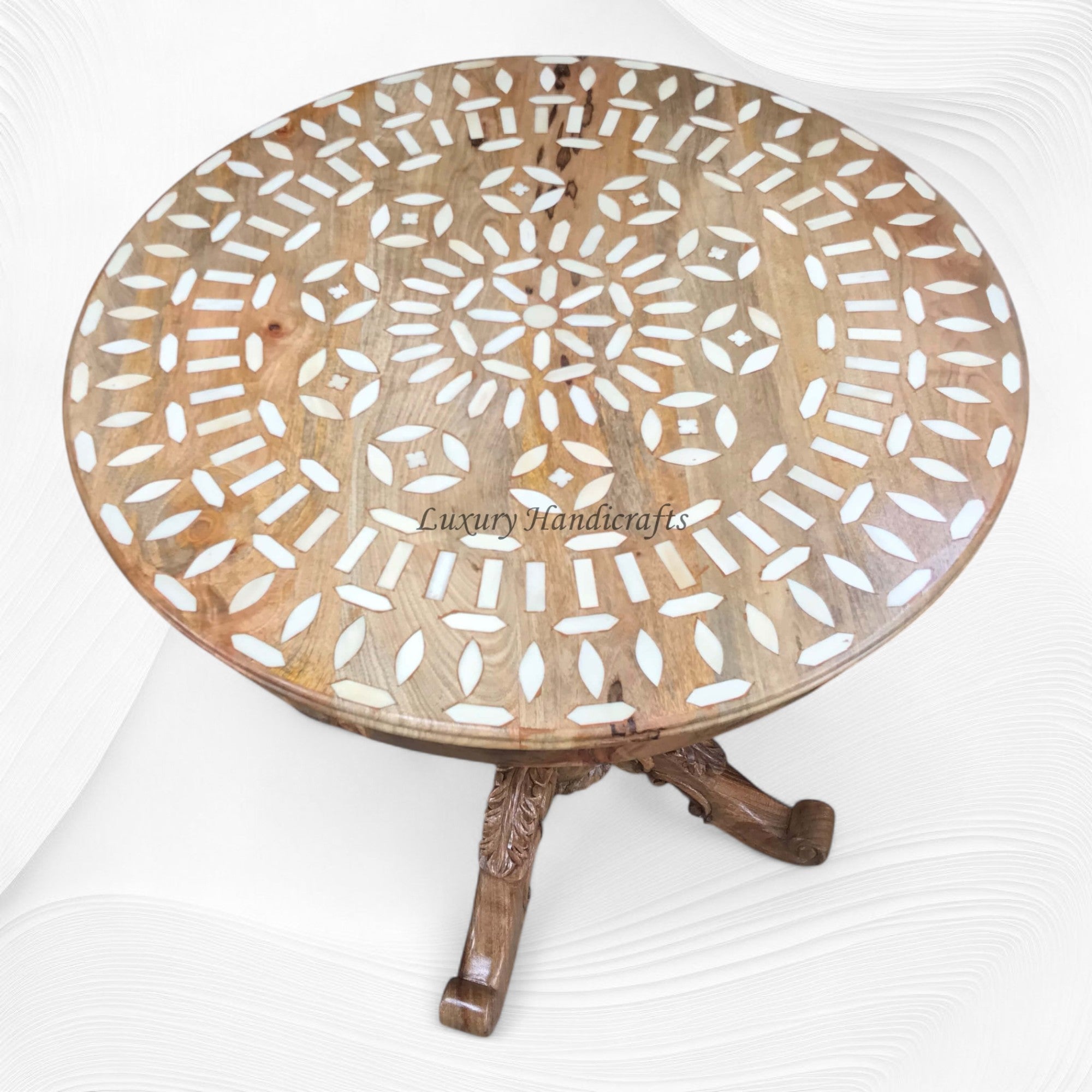 Bone Inlay Circular Table Bone Inlay Round Dining Table Natural – Luxury Handicraft