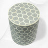 Runder Hocker mit Knocheneinlage, Wabenmuster, Grau