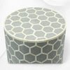 Runder Hocker mit Knocheneinlage, Wabenmuster, Grau