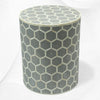 Runder Hocker mit Knocheneinlage, Wabenmuster, Grau