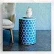 Bone Inlay Round Stool Honeycomb Design Turquoise