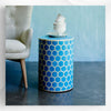 Bone Inlay Round Stool Honeycomb Design Turquoise