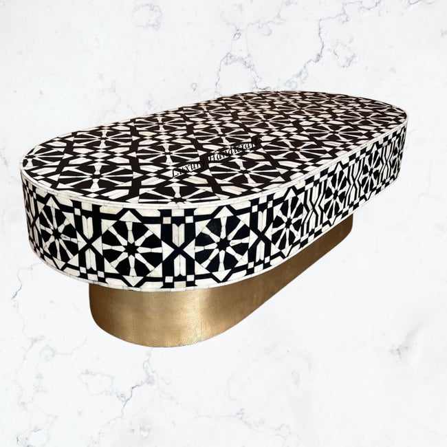 Moroccan Bone Inlay Oval Coffee Table Black 1