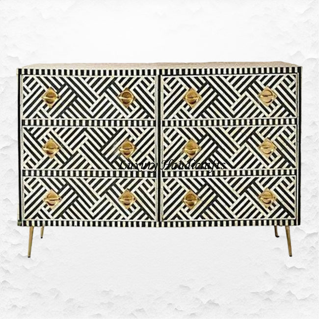 Bone Inlay Optical Chest 6 Drawers Black 1