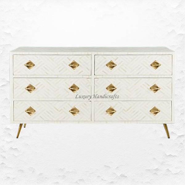Bone Inlay Optical Chest 6 Drawers White