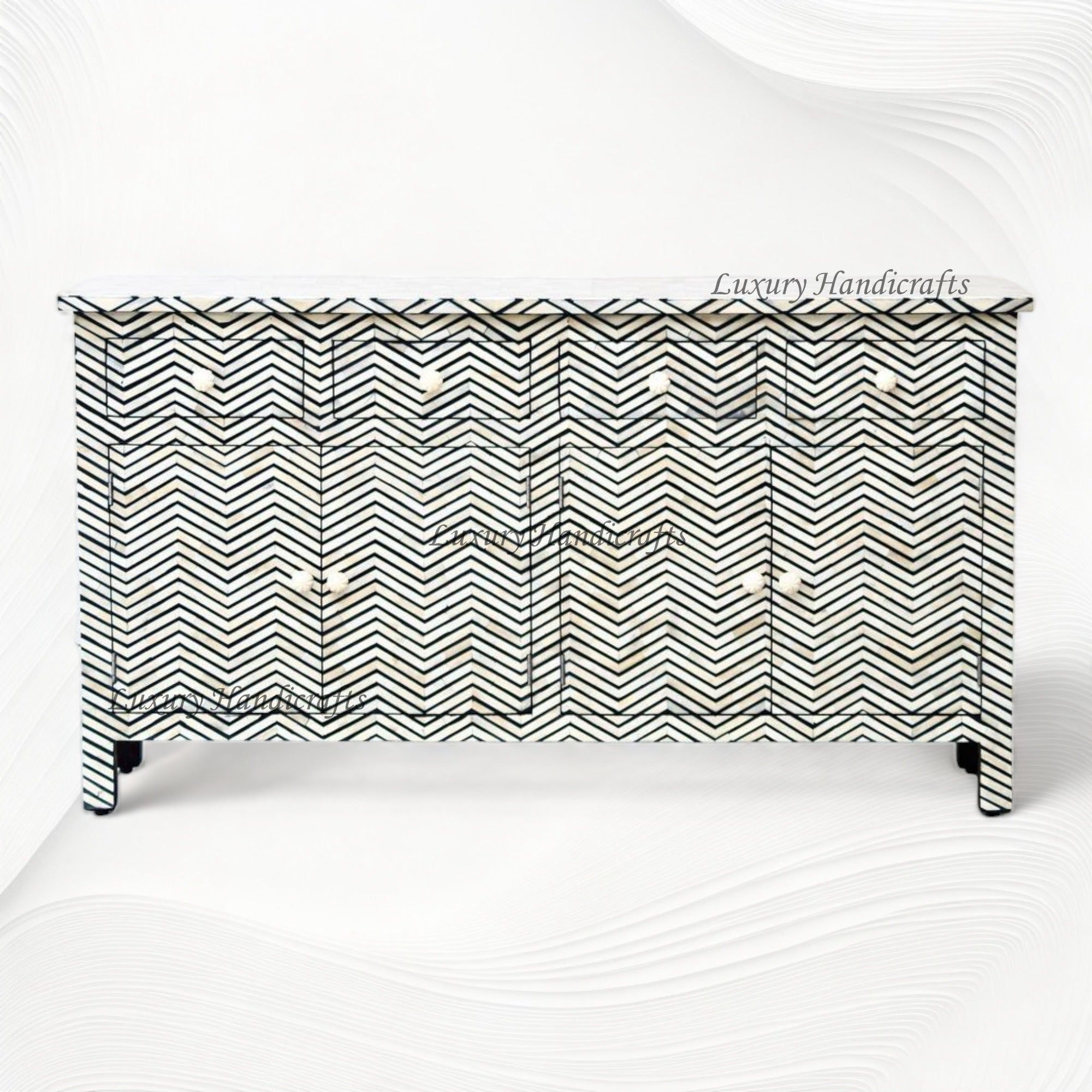 Chevron Bone Inlay Sideboard Black