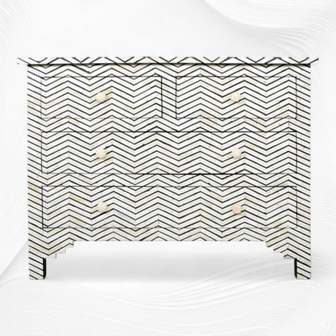 Commode à quatre tiroirs avec incrustation d'os - Chevron Design Noir