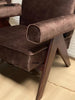 Compass V-Leg Upholstered Wooden Armchair arm and frame close-up