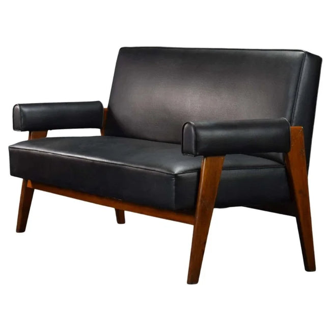 Counsel Upholstered Wooden Sofa in black upholstery