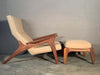 Crescent High Back Lounge Chair with ottoman, side view