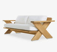 Cross Leg Wide Arm Wooden Sofa angled view