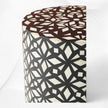 Mesa auxiliar redonda con diseño de diamantes con incrustaciones de hueso, color negro