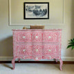 Cassettiera con 2 cassetti curvi con intarsio in madreperla, design floreale rosa