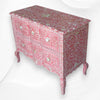 Cassettiera con 2 cassetti curvi con intarsio in madreperla, design floreale rosa