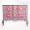 Cassettiera con 2 cassetti curvi con intarsio in madreperla, design floreale rosa