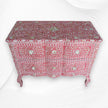 Cassettiera con 2 cassetti curvi con intarsio in madreperla, design floreale rosa