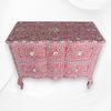 Cassettiera con 2 cassetti curvi con intarsio in madreperla, design floreale rosa
