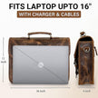 Ezra 16 Inches Hunter Leather Laptop Bag Brown