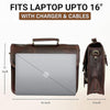 Ezra 16 Inches Hunter Leather Laptop Bag Mulberry