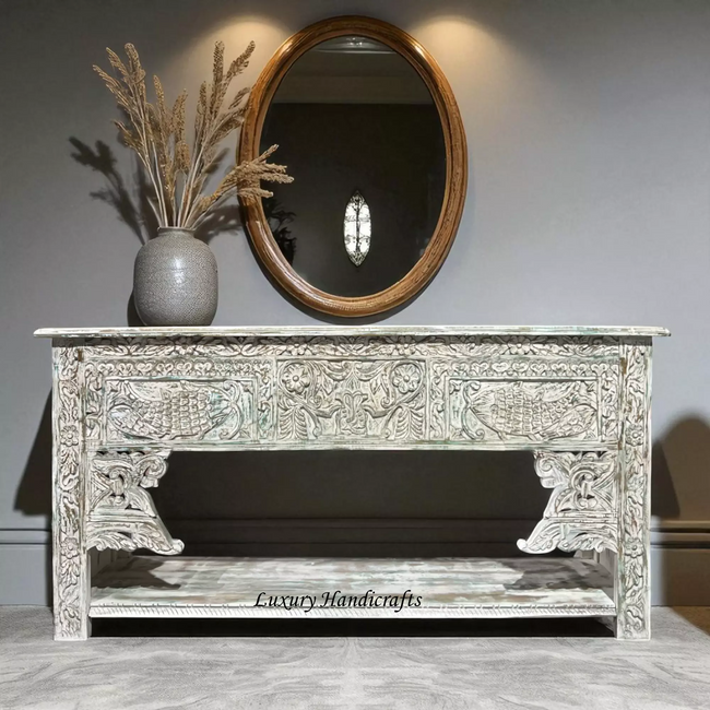 Brielle Reclaimed Wooden Console White Distress Finish